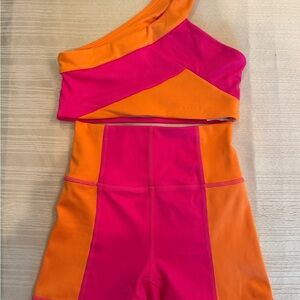 Jo+Jax Vibrant Pink and Orange One-Shoulder Set